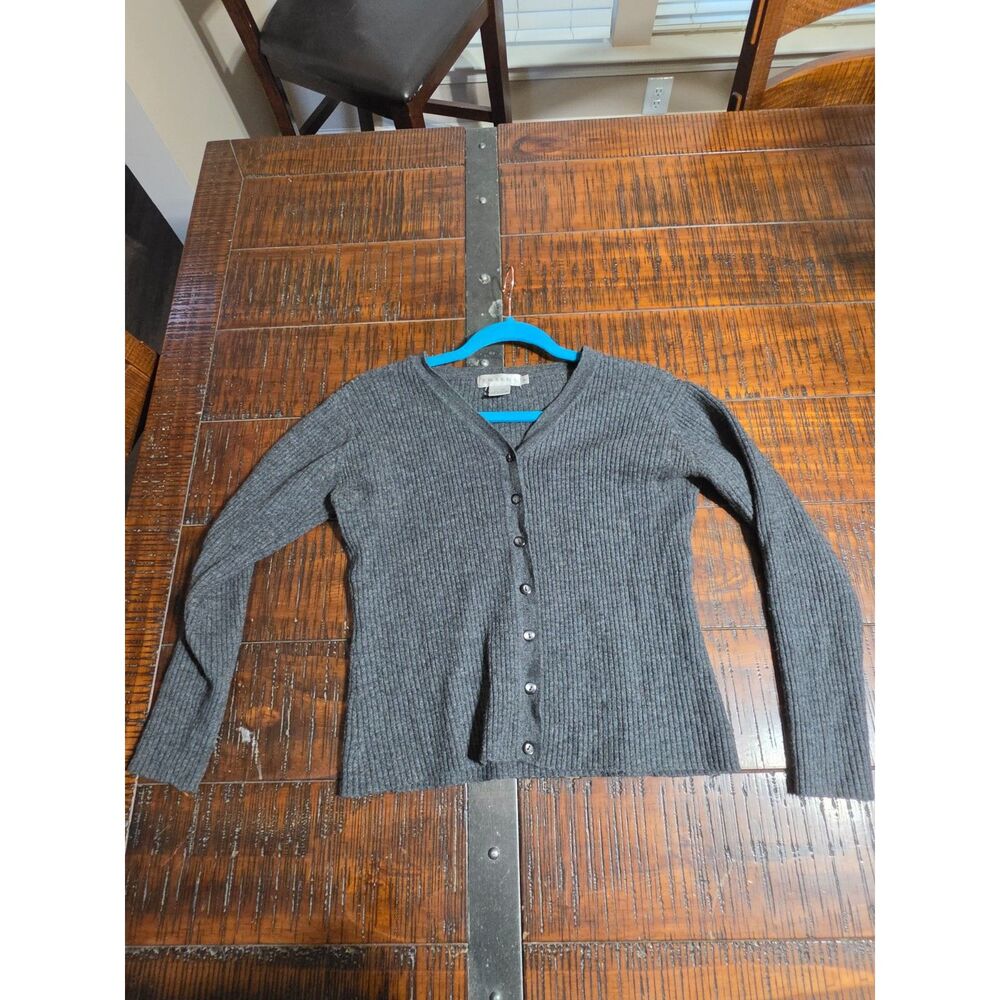 Vintage Tweeds 100% Lambswool Cardigan Gray Ribbed V-Neck Size S